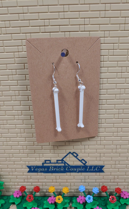 Lego® Bones Dangling Silver Plated Hook Earrings Perfect for Halloween Custom Handmade