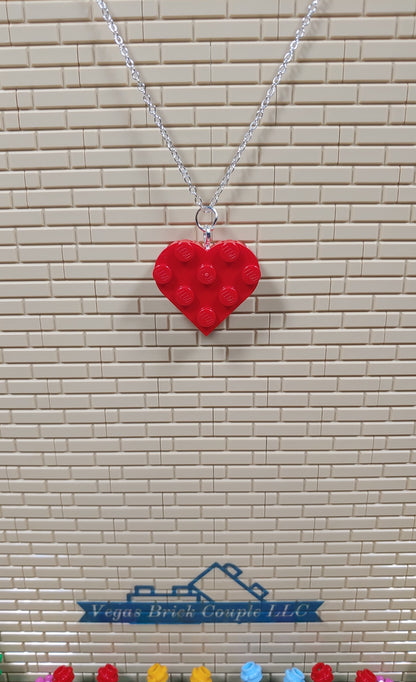 18" Silver Plated Lego® Red Heart Necklace Custom Handmade