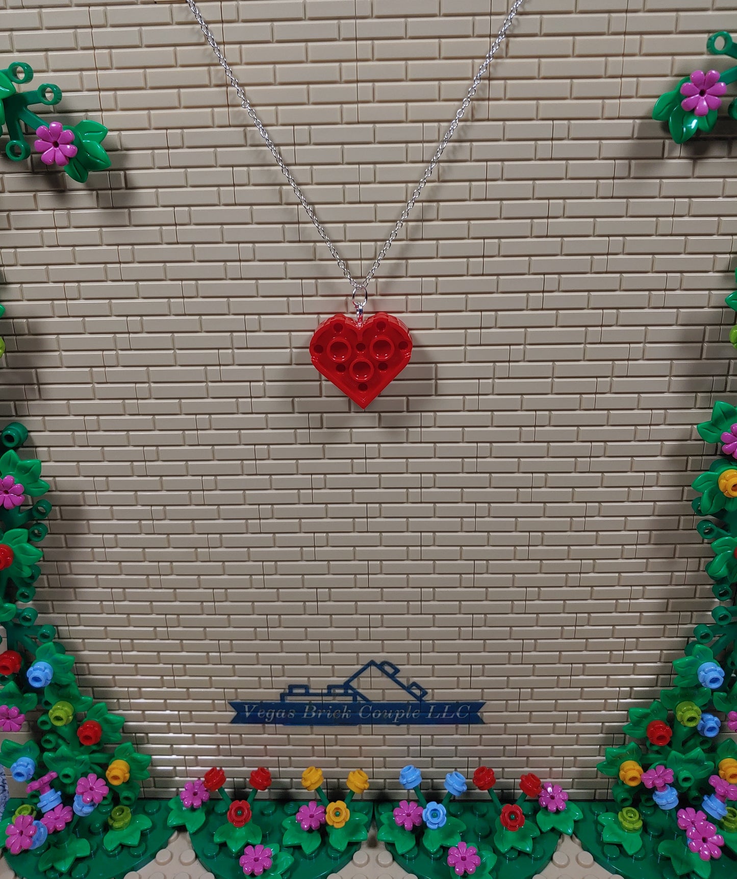 18" Silver Plated Lego® Red Heart Necklace Custom Handmade