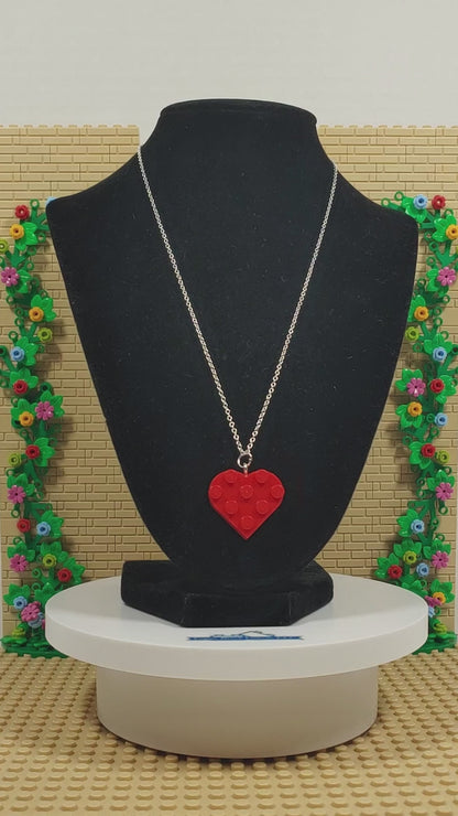 18" Silver Plated Lego® Red Heart Necklace Custom Handmade