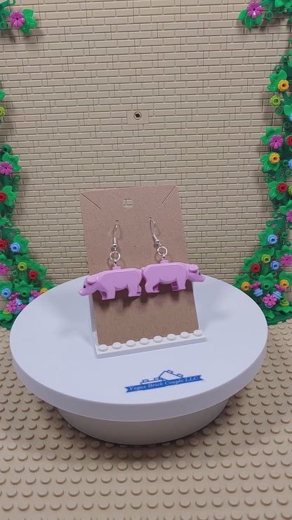 Lego® Pig Dangling Silver Plated Hook Earrings